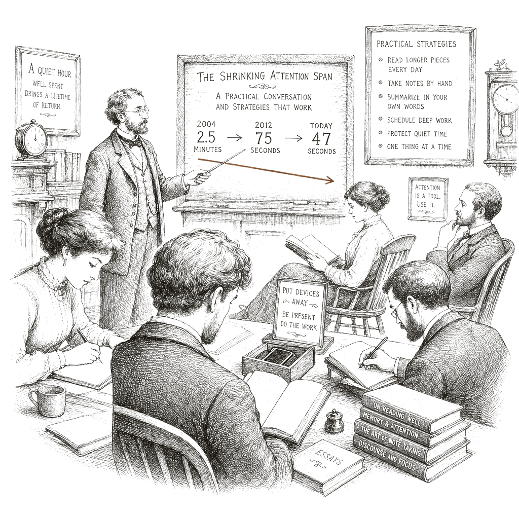 Illustration accompanying article: Experts share strategies to rebuild attention spans shrinking to 47 seconds