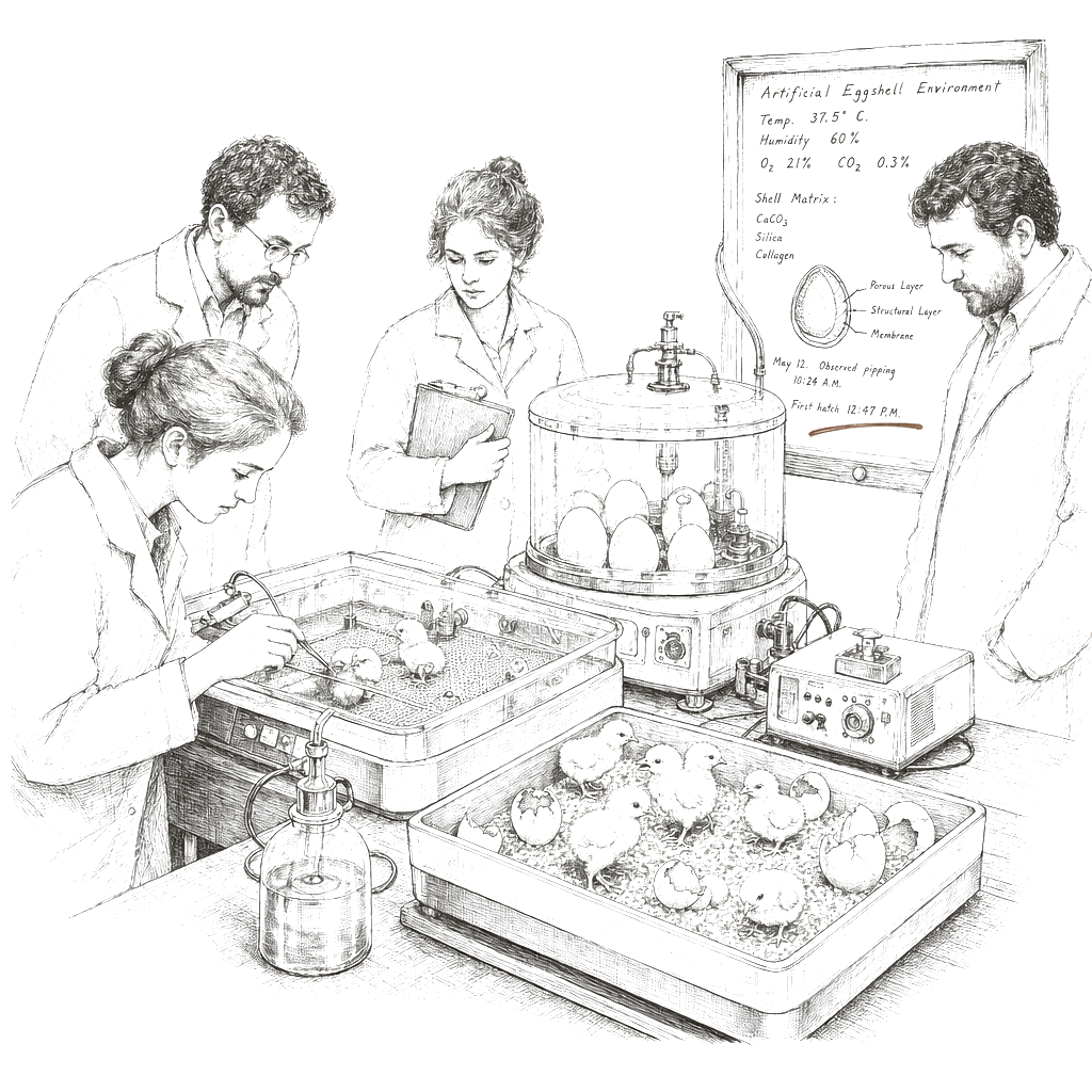 Illustration accompanying article: Colossal Biosciences says it hatched chicks in an artificial environment
