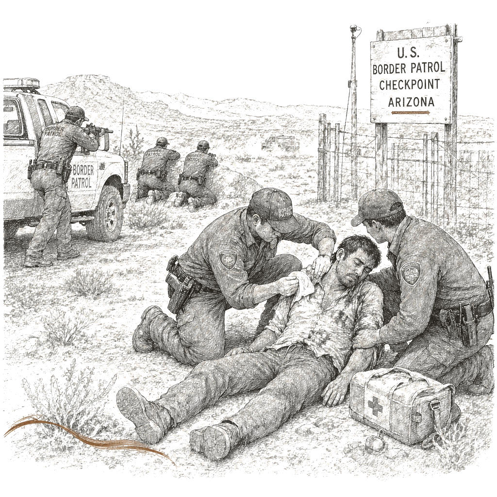 Illustration accompanying article: Man wounded in Border Patrol exchange of gunfire near Arizona border