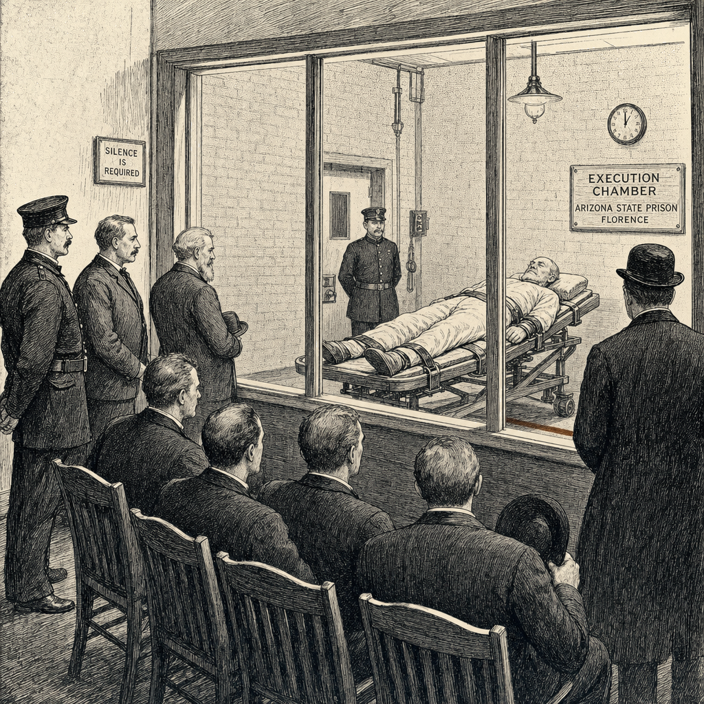 Illustration accompanying article: Arizona executes inmate for killing a man by fire in 2002