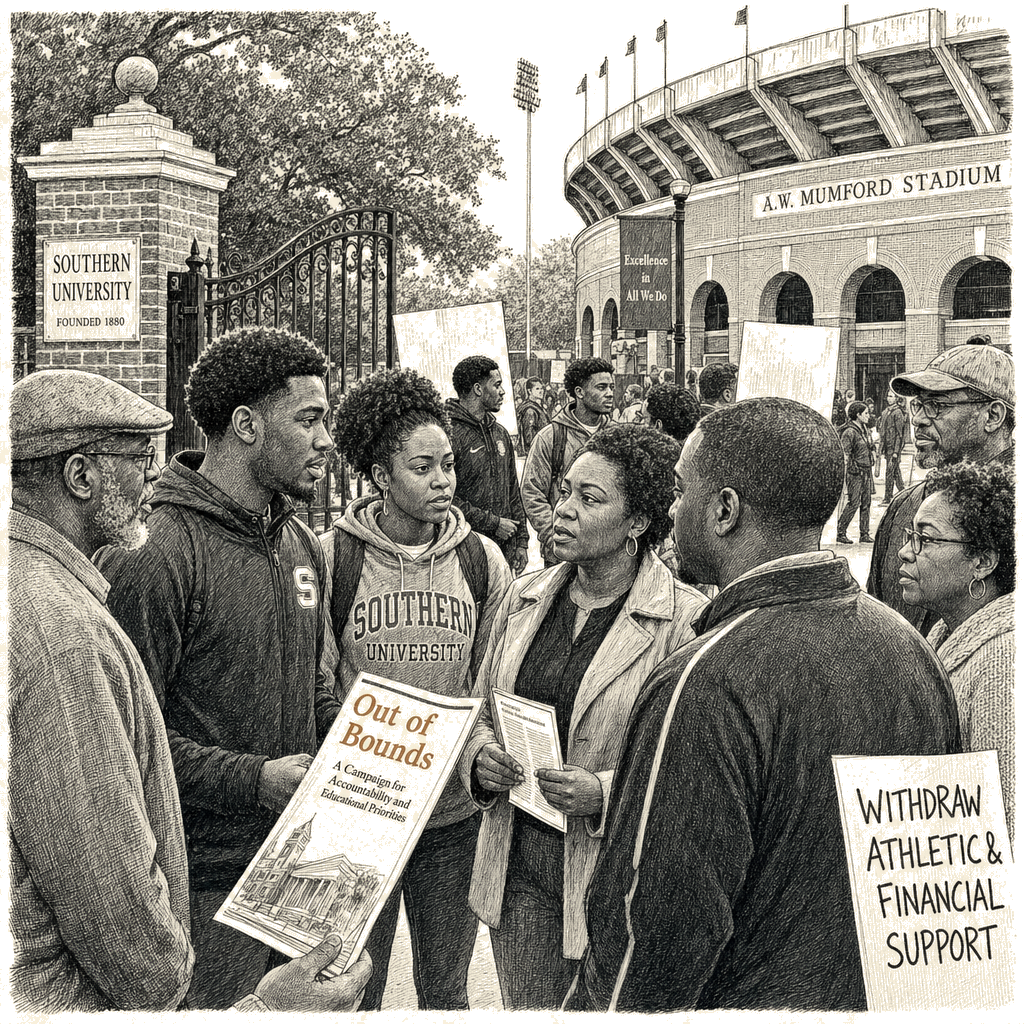 Illustration accompanying article: NAACP, Congressional Black Caucus urge Black athletes to boycott college sports in the…