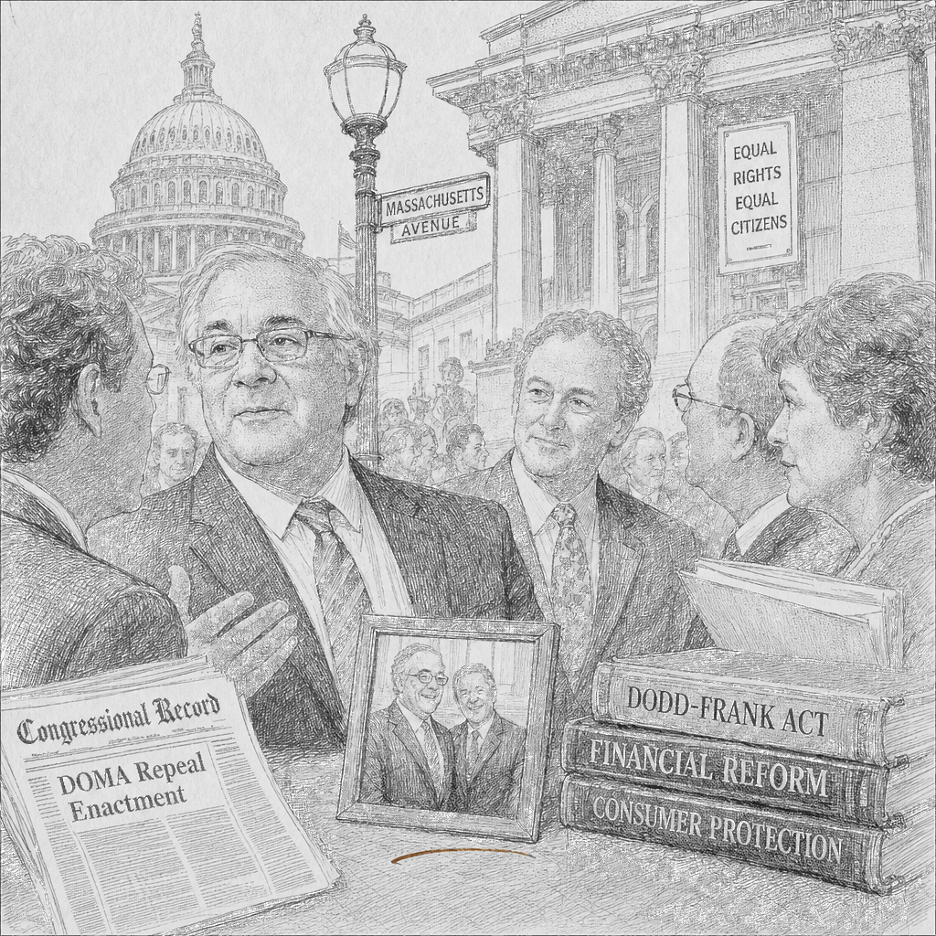 Illustration accompanying article: Barney Frank, liberal ex-congressman and gay-rights pioneer, dies at 86