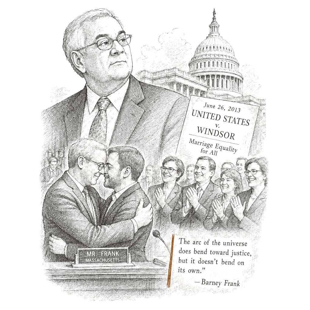 Illustration accompanying article: Barney Frank, liberal lawmaker and gay rights pioneer, dies at 86