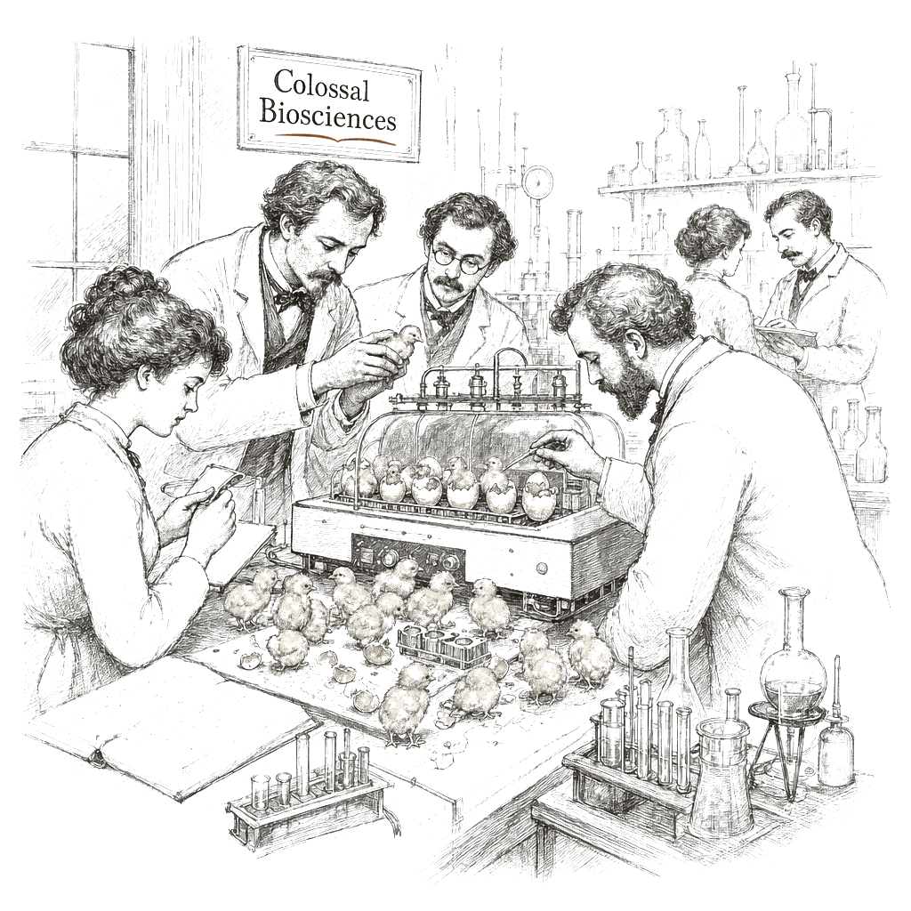 Illustration accompanying article: Colossal Biosciences says it hatched chicks in an artificial eggshell