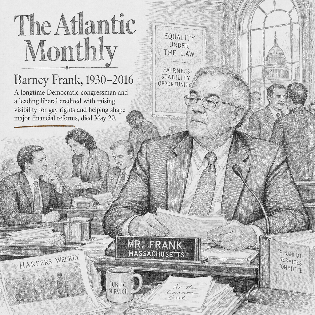 Illustration accompanying article: Barney Frank, liberal lawmaker and gay-rights trailblazer, dies at 86
