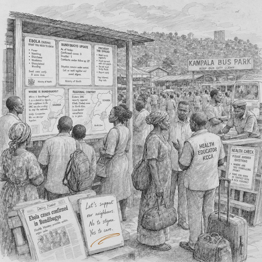 Illustration accompanying article: Ugandans brace for stigma after Ebola subtype name linked to Bundibugyo