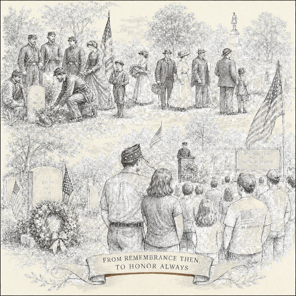 Illustration accompanying article: How Memorial Day has evolved from its Civil War origins