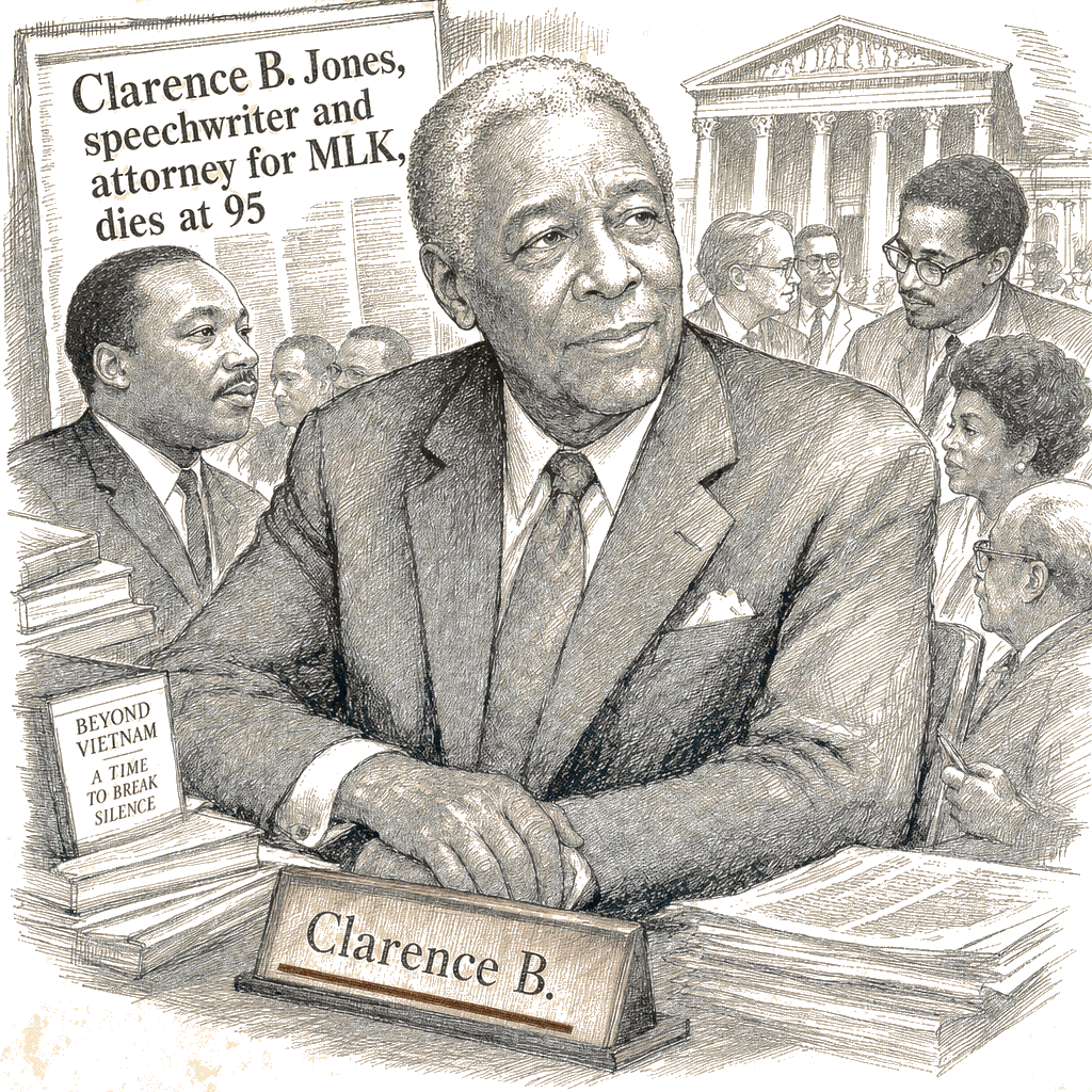 Illustration accompanying article: Clarence B. Jones, speechwriter and attorney for MLK, dies at 95