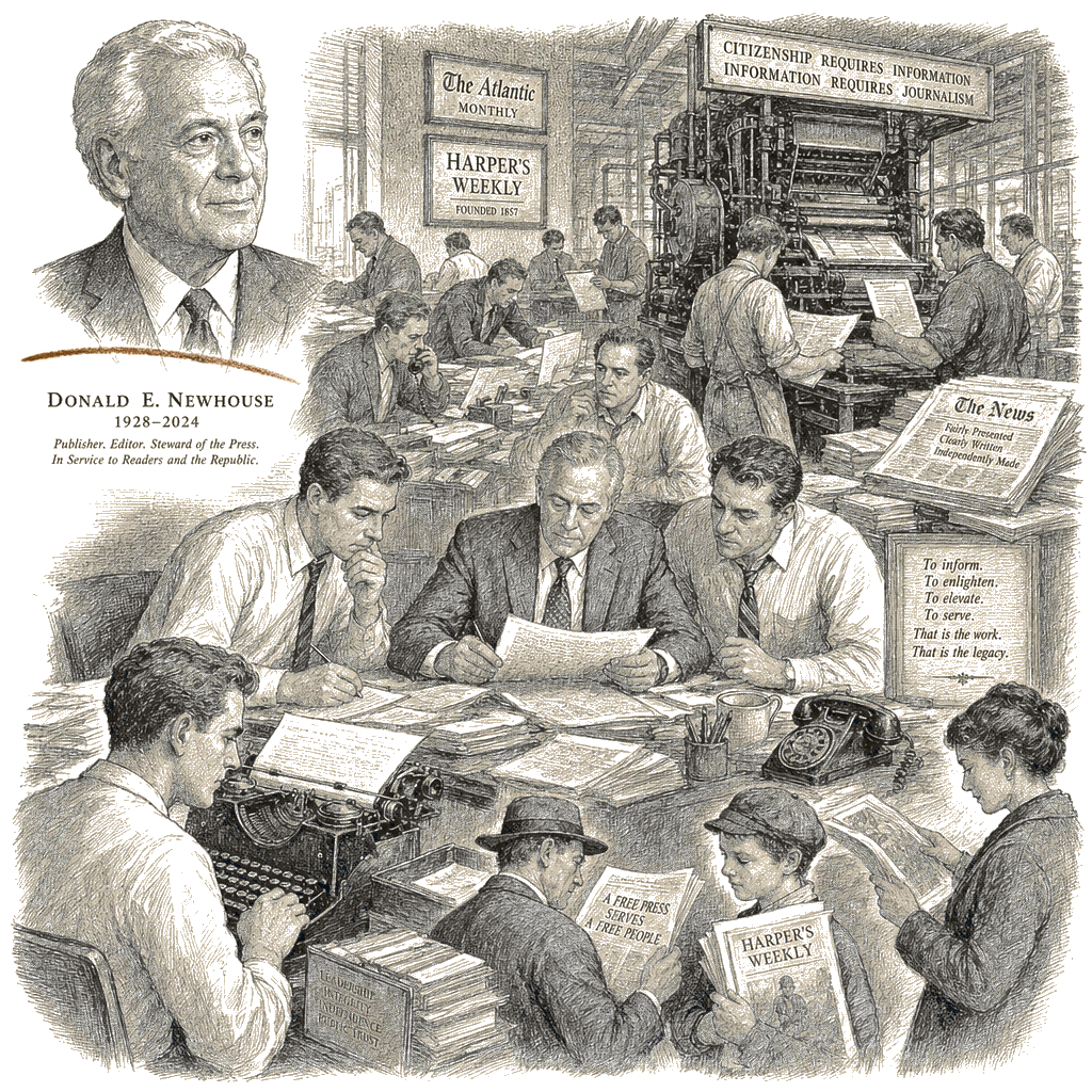 Illustration accompanying article: Publisher and former AP board chair Donald Newhouse dies at 96