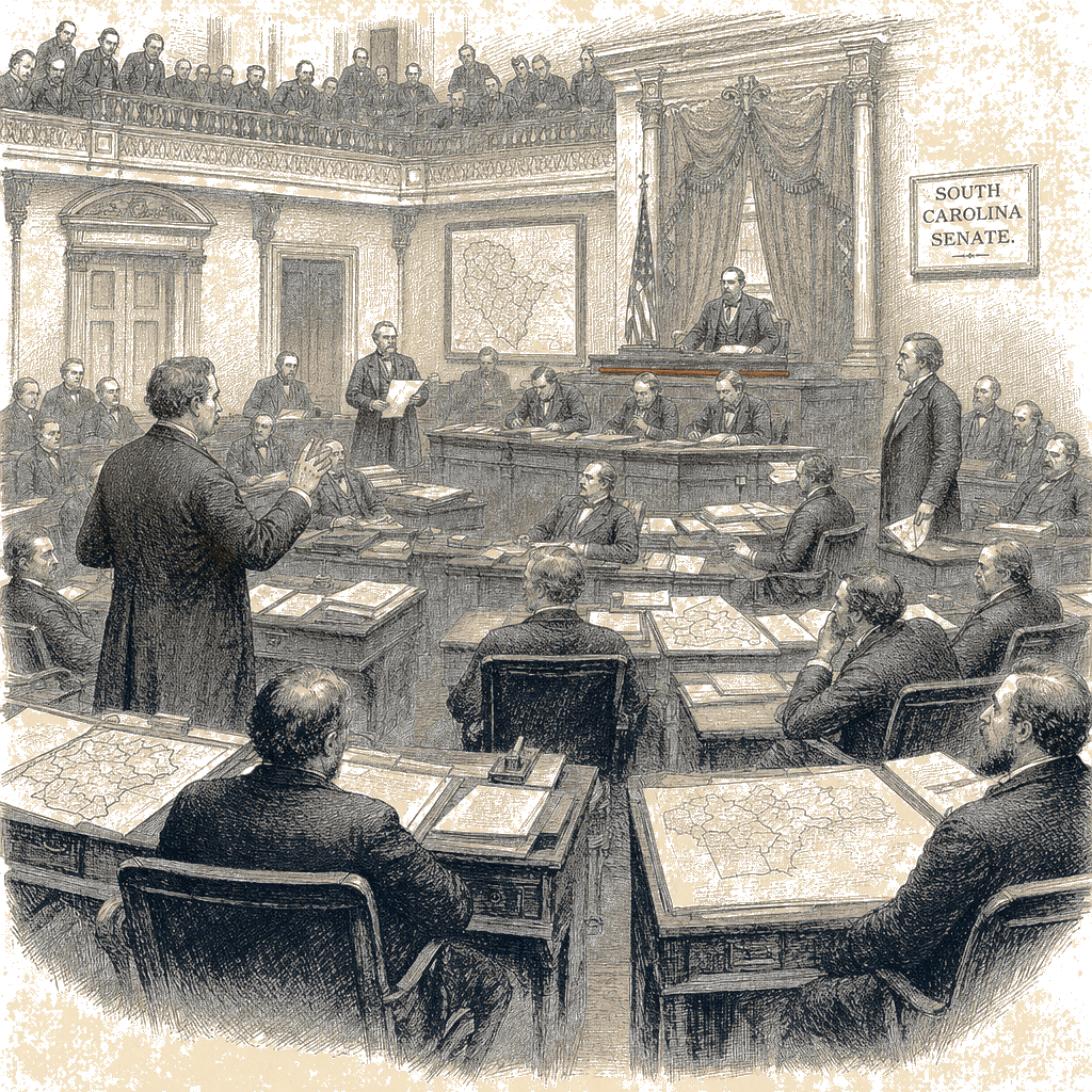 Illustration accompanying article: South Carolina Senate rejects Trump's push for new congressional maps