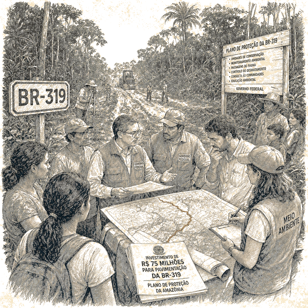 Illustration accompanying article: Brazil to invest $75 million in Amazon highway, unveils protection plan