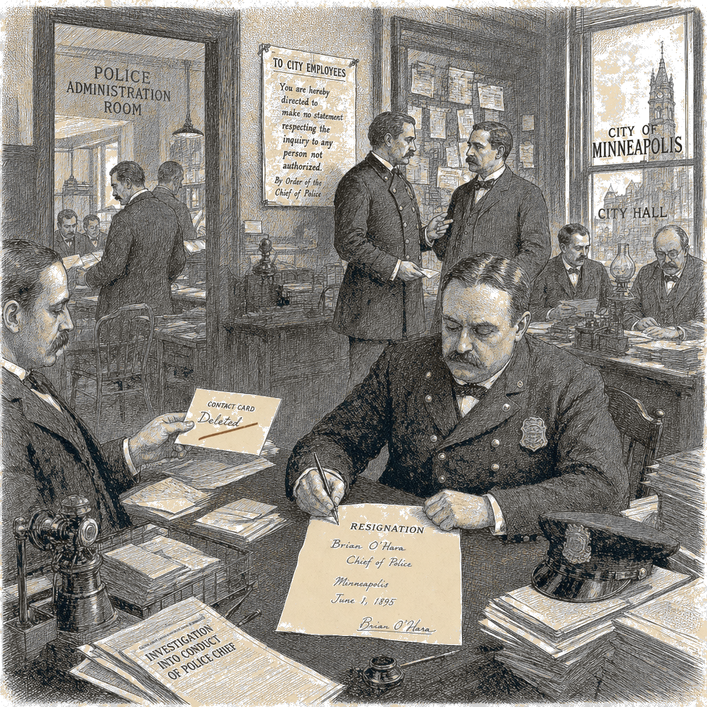 Illustration accompanying article: Minneapolis Police Chief Brian O’Hara Resigns After Interfering with Investigation