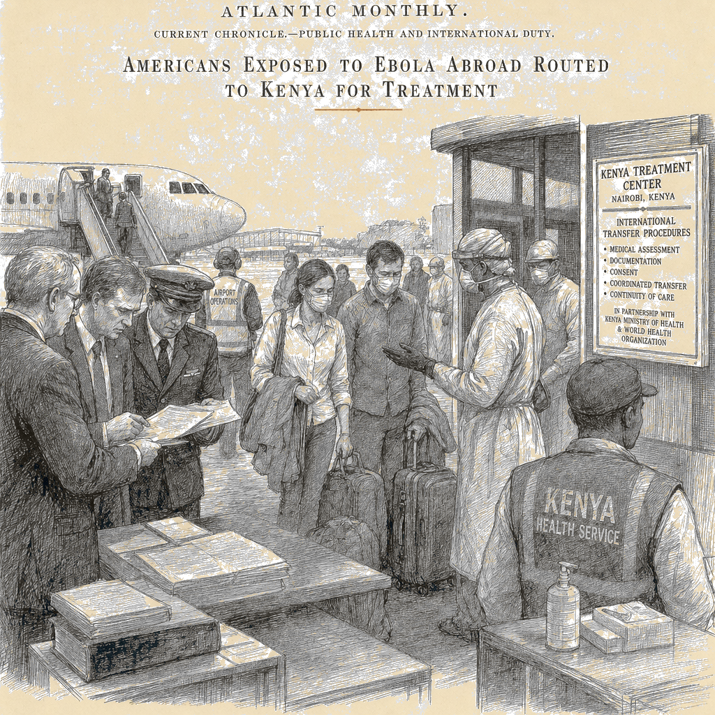 Illustration accompanying article: Trump admin to send Ebola‑exposed Americans to Kenya treatment facility