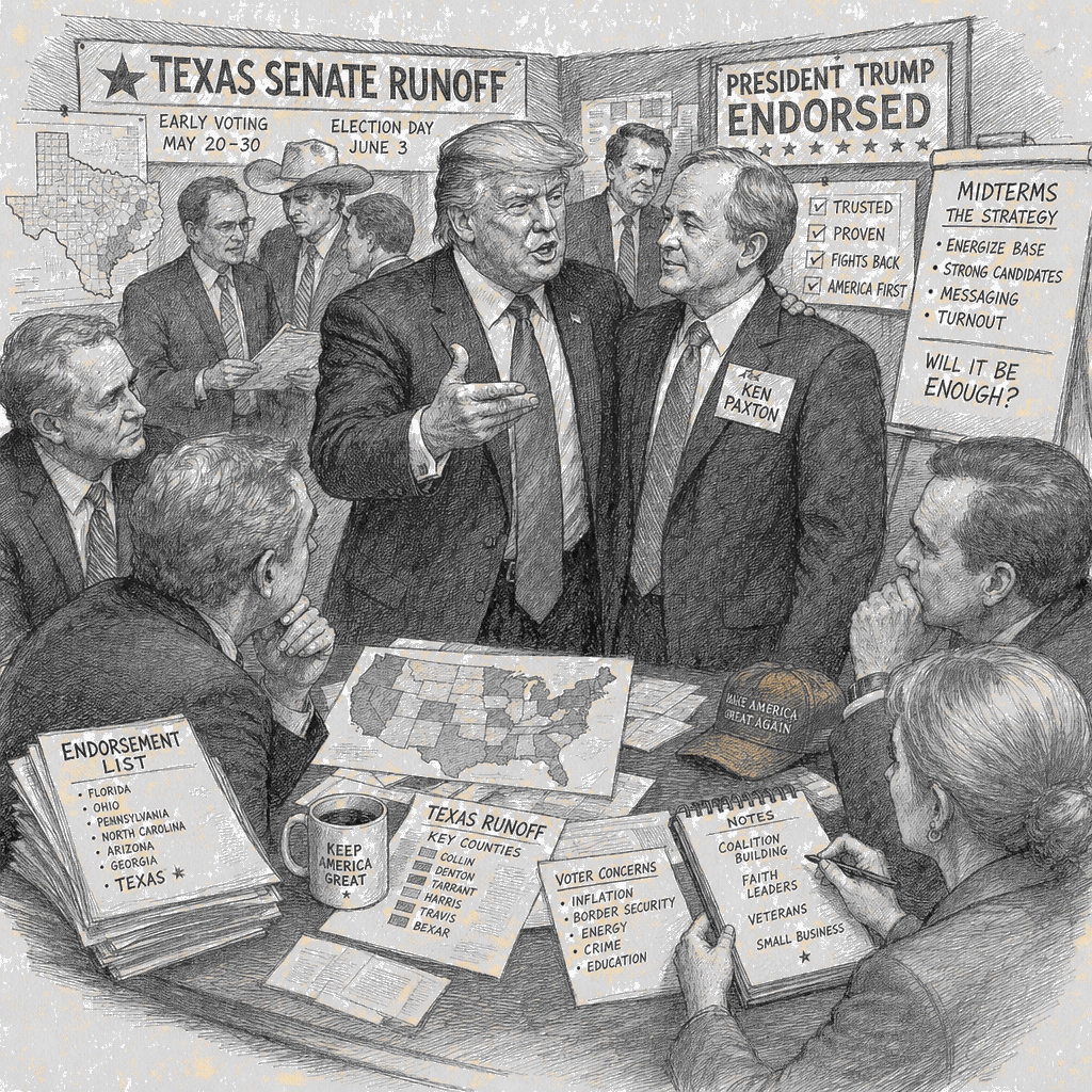 Illustration accompanying article: Trump is getting the GOP he wants, but can he win the midterms?