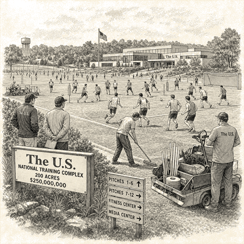Illustration accompanying article: U.S. team trains at new $250M, 200-acre complex ahead of home World Cup