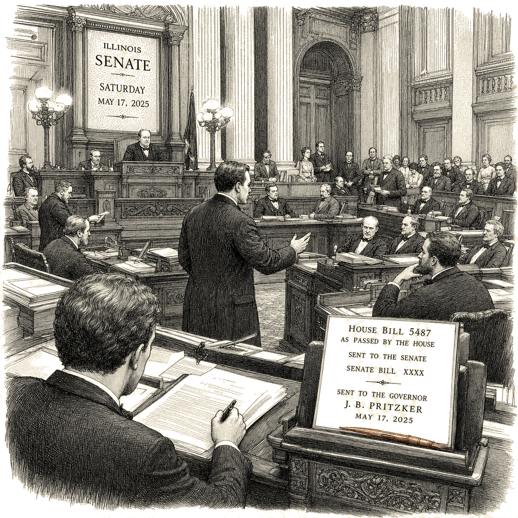Illustration accompanying article: Illinois lawmakers send bill barring private equity control of law firms to Pritzker