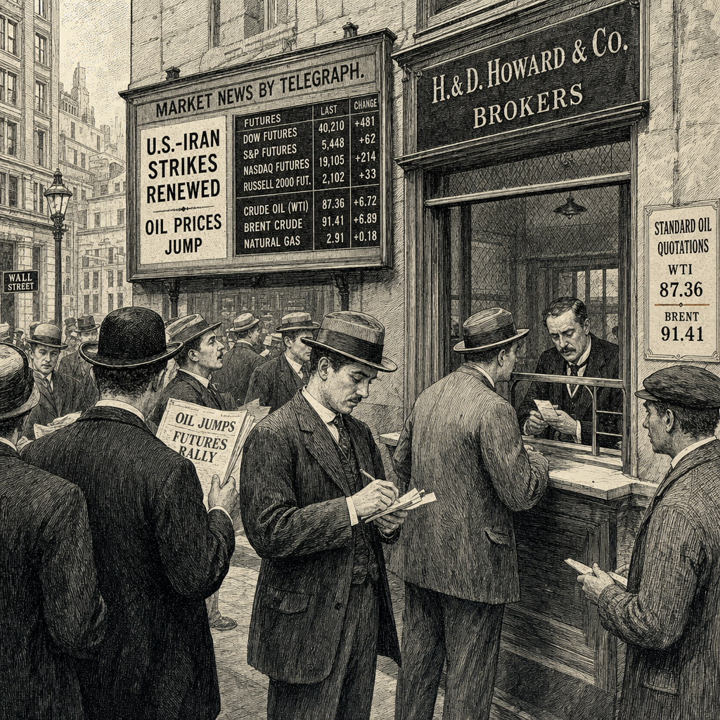 Illustration accompanying article: Stock futures rise as oil jumps on renewed U.S.-Iran strikes