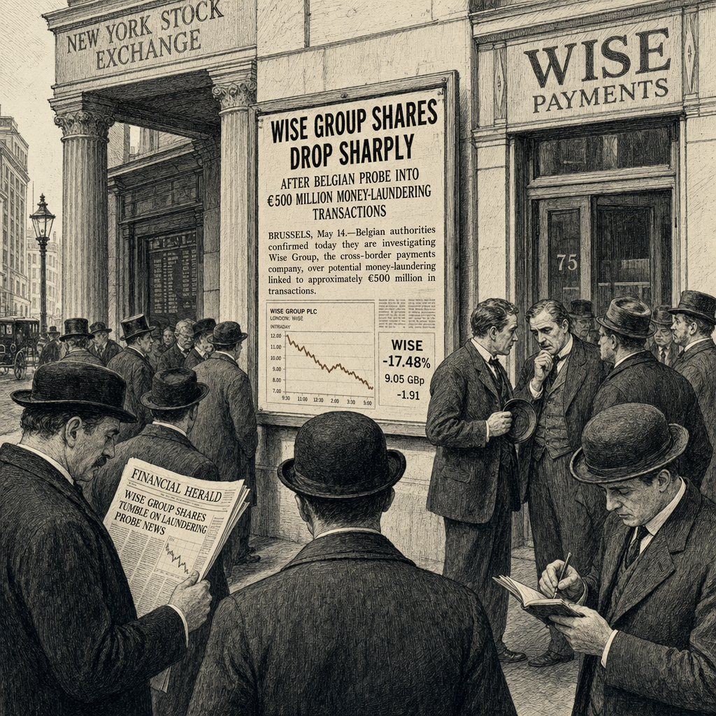 Illustration accompanying article: Wise Shares Drop After Report of Belgian Money-Laundering Probe