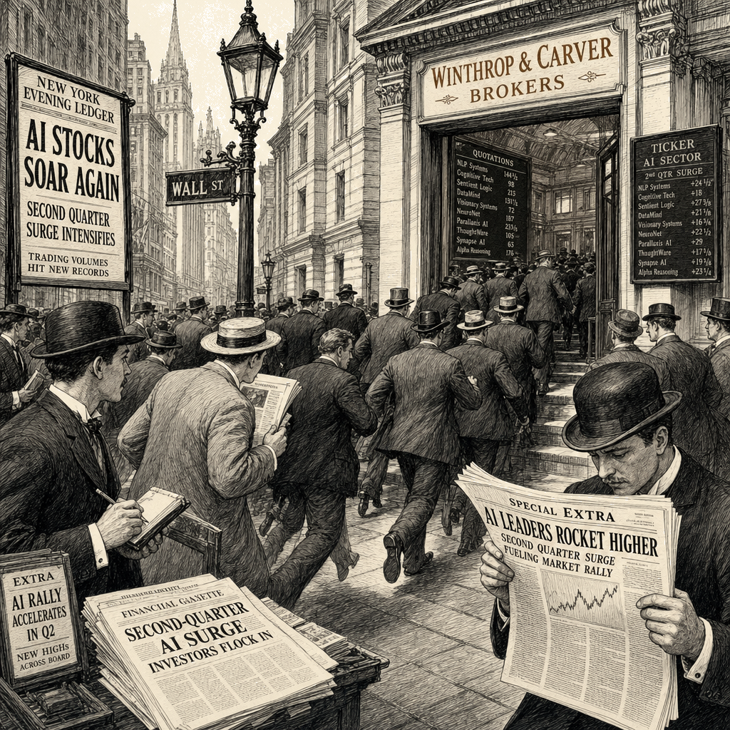 Illustration accompanying article: FOMO drives Wall Street pros into AI rally as career risk outweighs caution