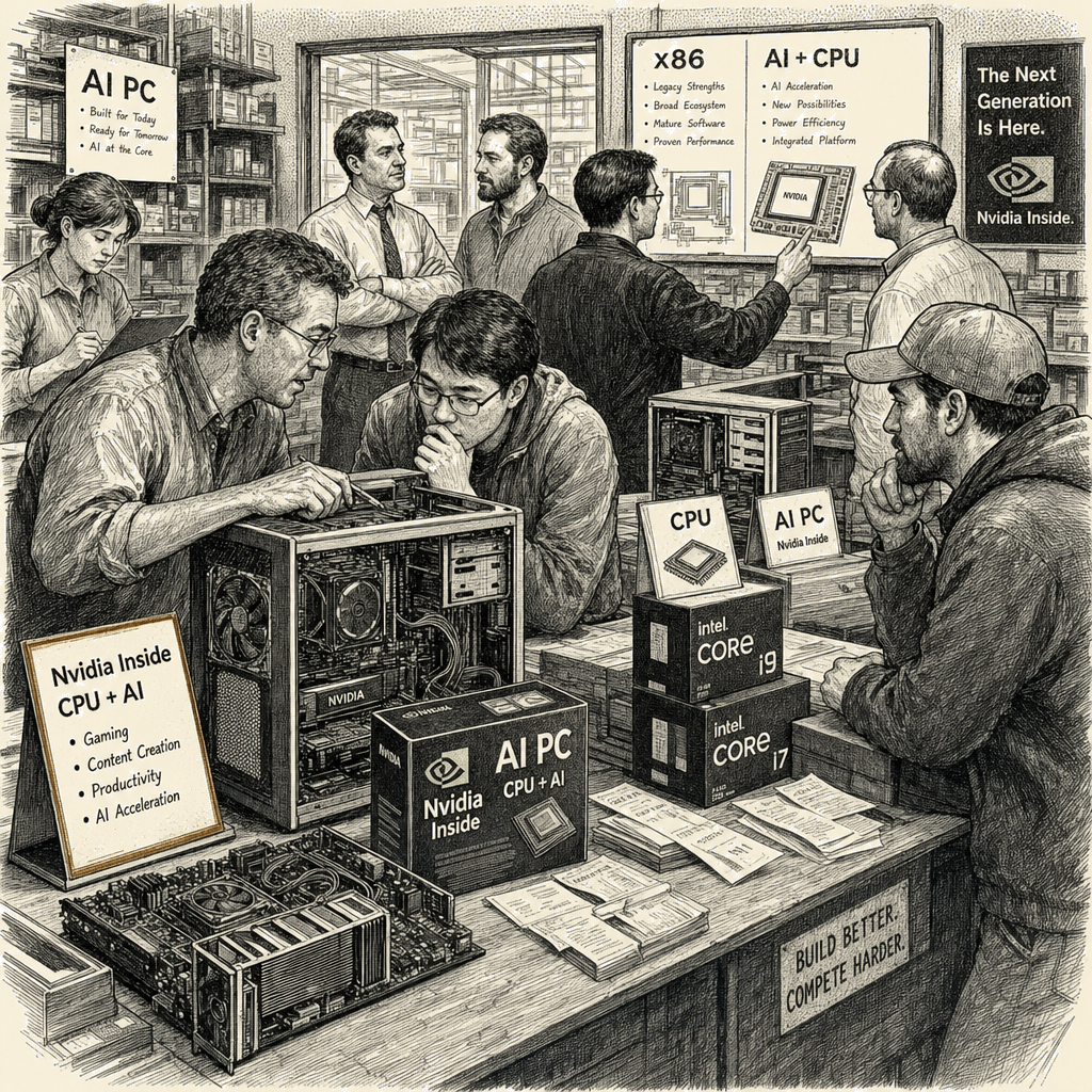 Illustration accompanying article: "Nvidia Inside" PC chips aim to upend Intel''s decades-long market hold