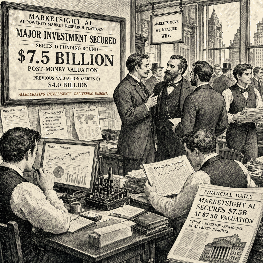 Illustration accompanying article: Market-Research Firm AlphaSense Clinches $7.5 Billion Valuation in New Funding Round