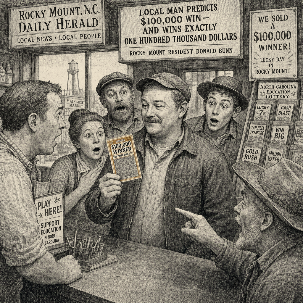 Illustration accompanying article: N.C. man accurately predicted his own $100,000 lottery win