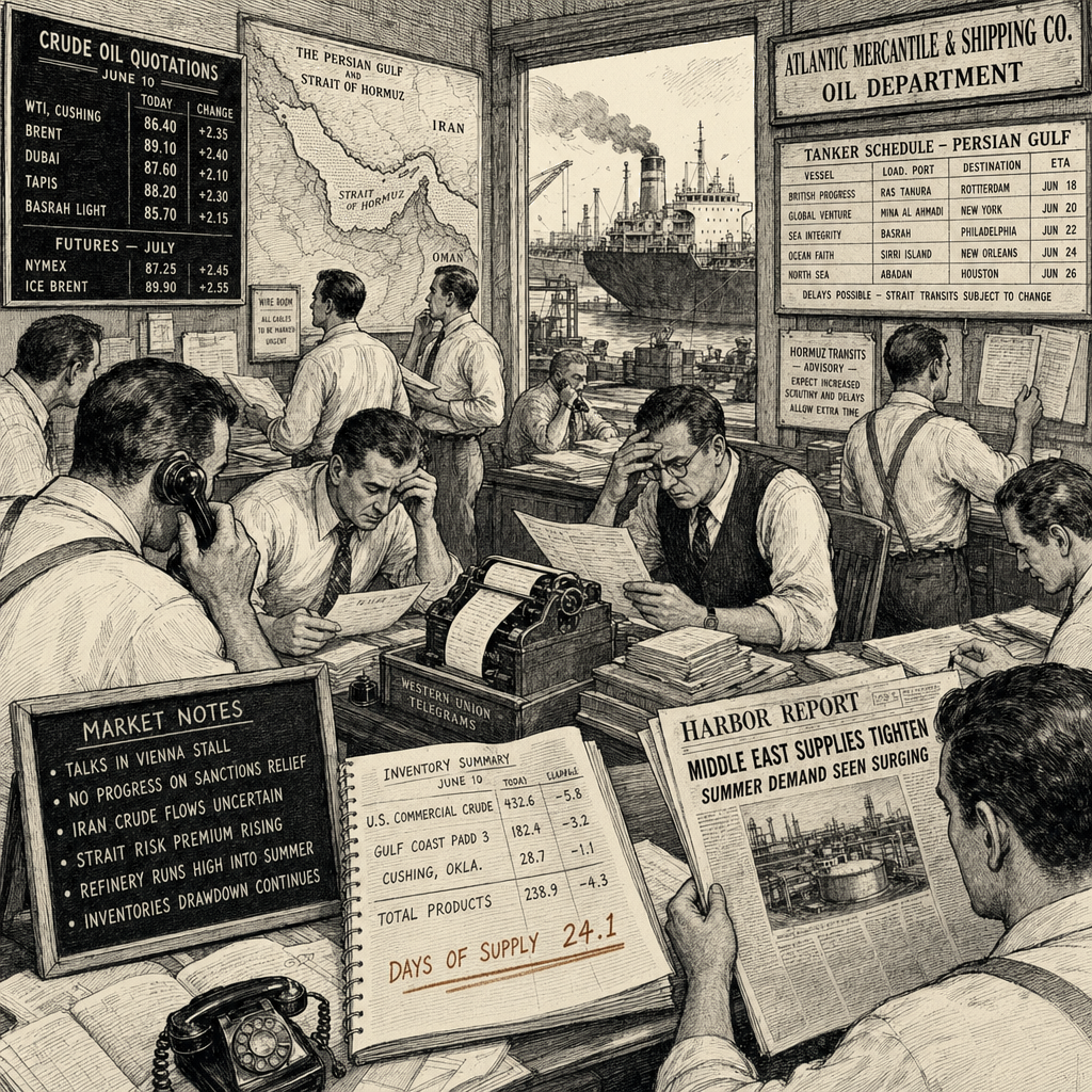 Illustration accompanying article: Oil rises as U.S.-Iran talks stall, analysts warn of summer supply crunch