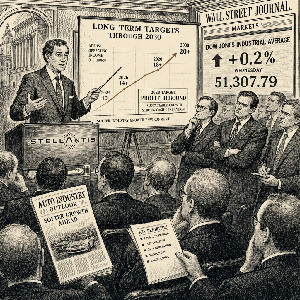 Illustration accompanying article: Stellantis targets 2028 profit rebound as analysts see skepticism