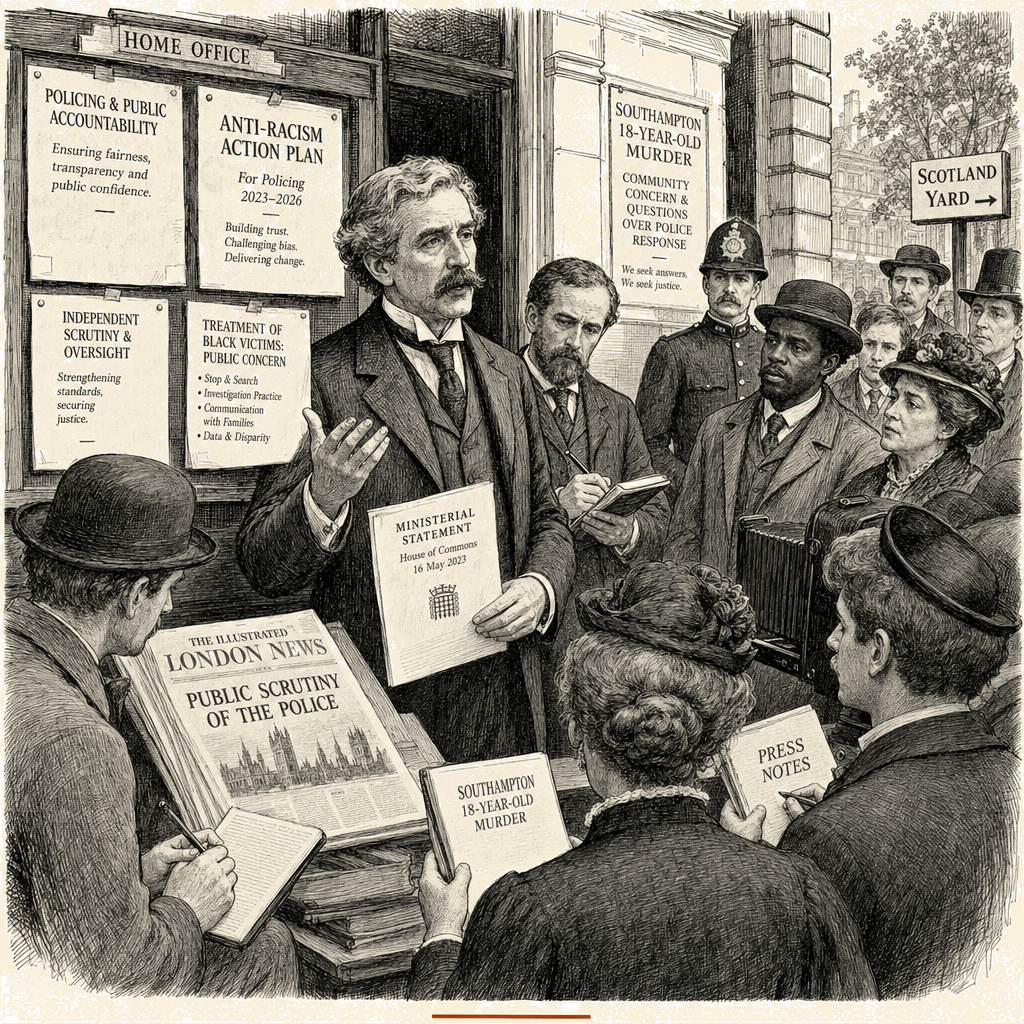 Illustration accompanying article: UK minister: Police anti-racism document ''gives wrong impression''
