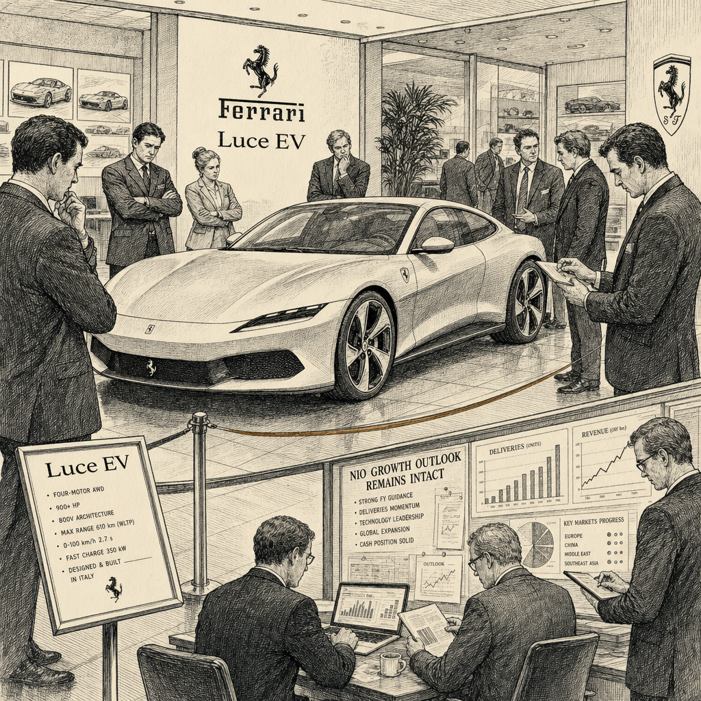 Illustration accompanying article: Ferrari Luce EV gets poor dealer reception;