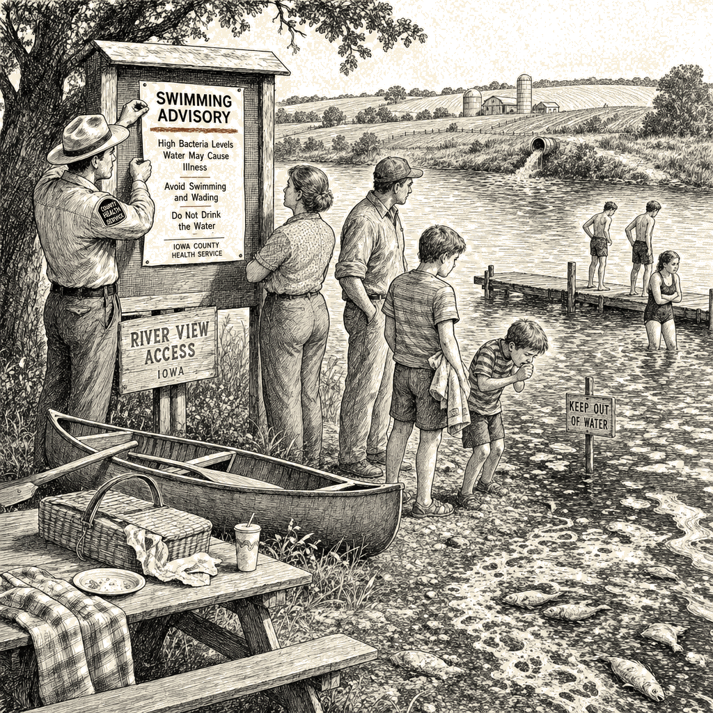 Illustration accompanying article: Iowa water pollution threatens health and summer recreation