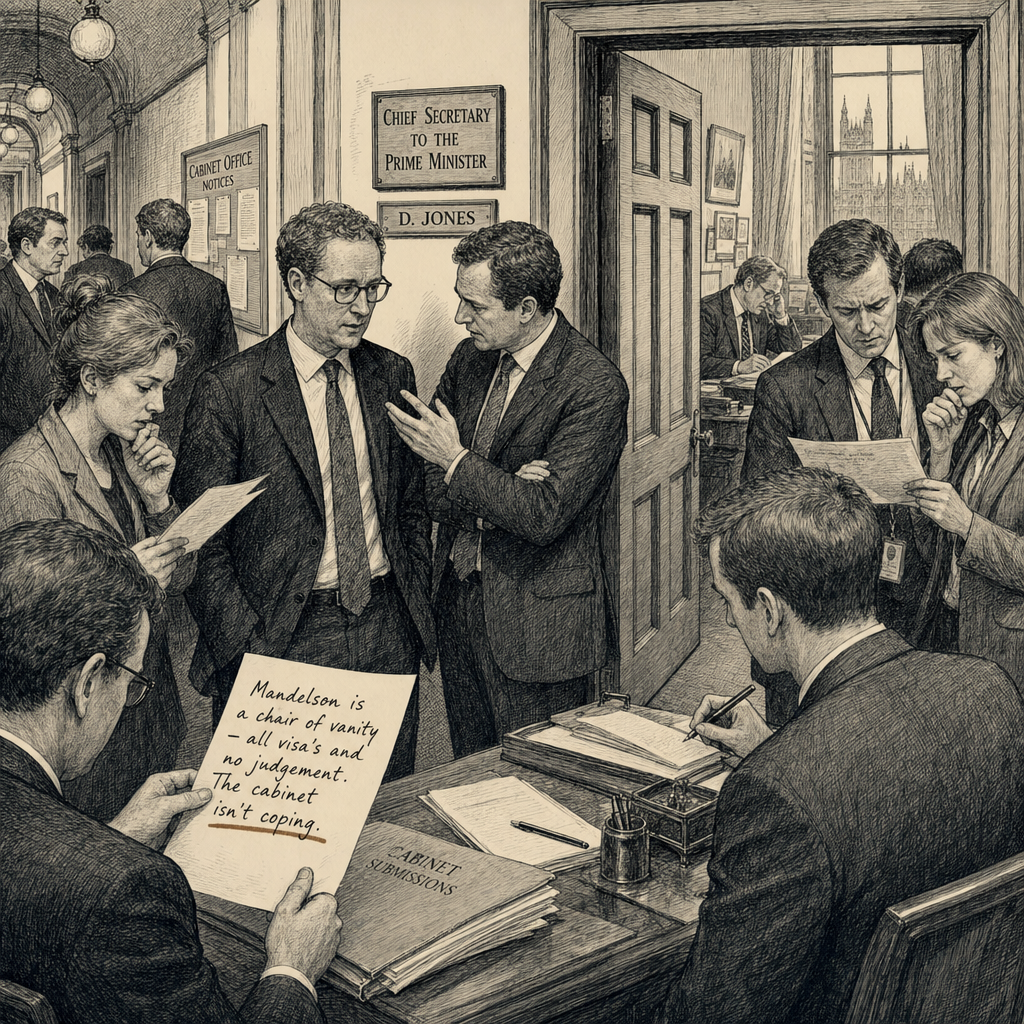 Illustration accompanying article: Minister Darren Jones' private messages to Mandelson revealed