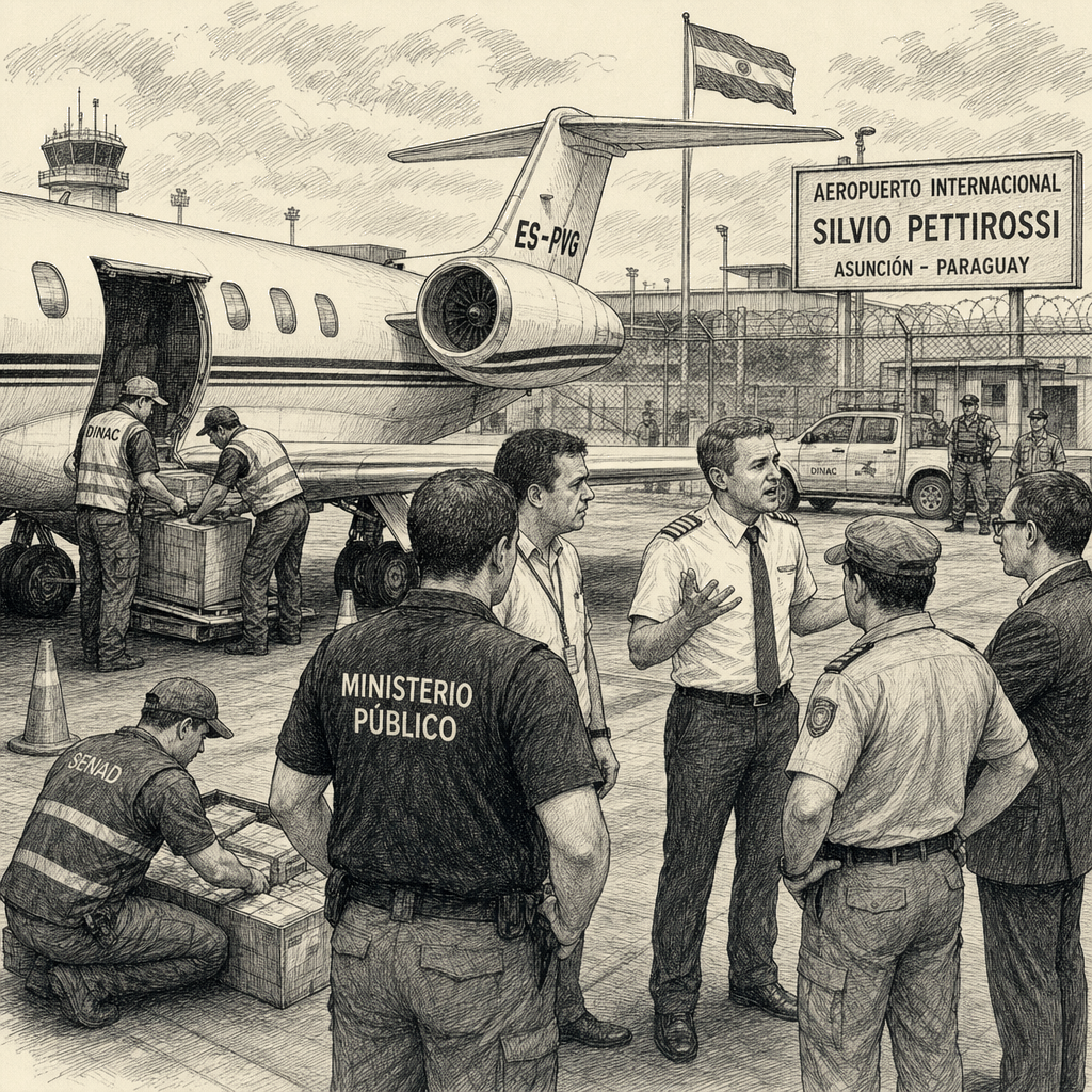 Illustration accompanying article: Pilot denies role in $3.6M Paraguay drug seizure, questions airport security