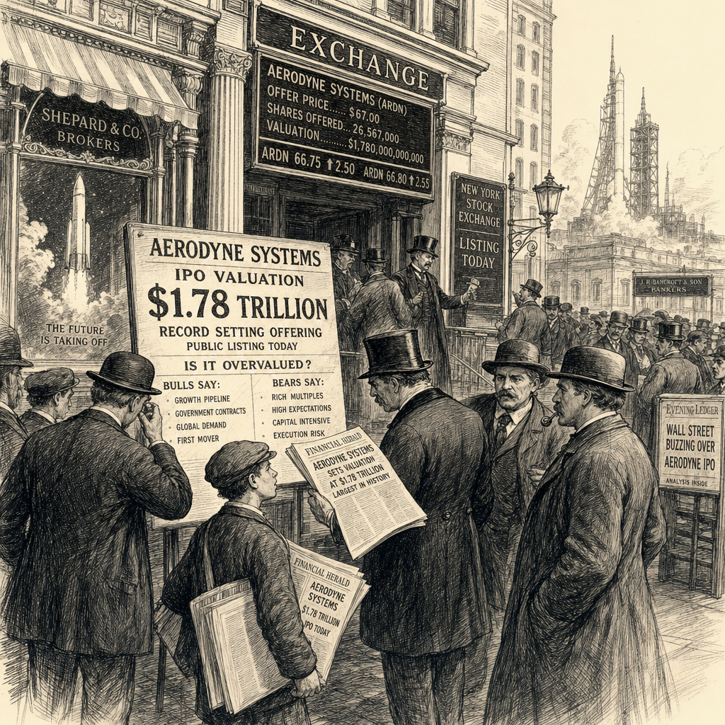 Illustration accompanying article: SpaceX 'significantly overvalued' as $1.78tn IPO approaches