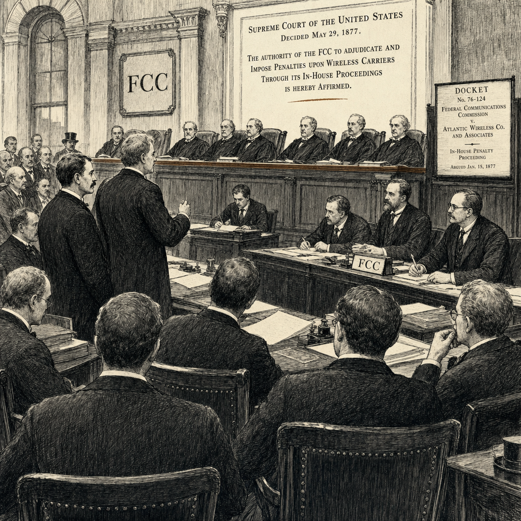 Illustration accompanying article: Supreme Court backs FCC in-house penalty system over wireless carriers
