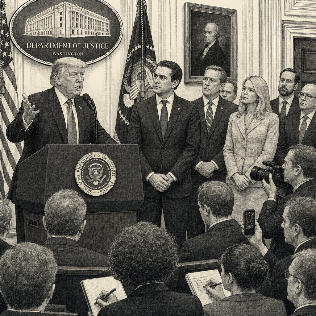 Illustration accompanying article: Trump to Nominate Acting Attorney General Todd Blanche for Permanent Role