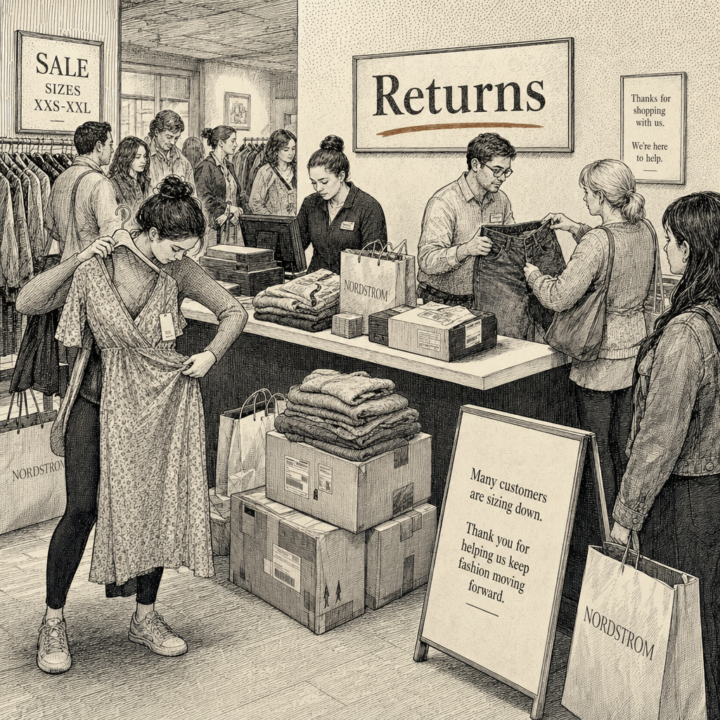 Illustration accompanying article: Weight-loss drugs drive surge in clothing returns as shoppers size down