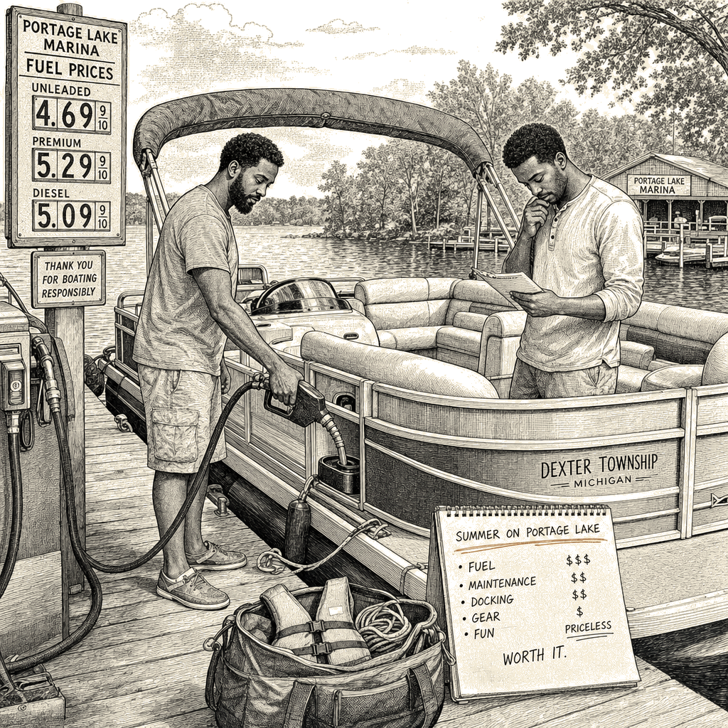 Illustration accompanying article: Boaters feel pinch as fuel costs linger above year-ago levels