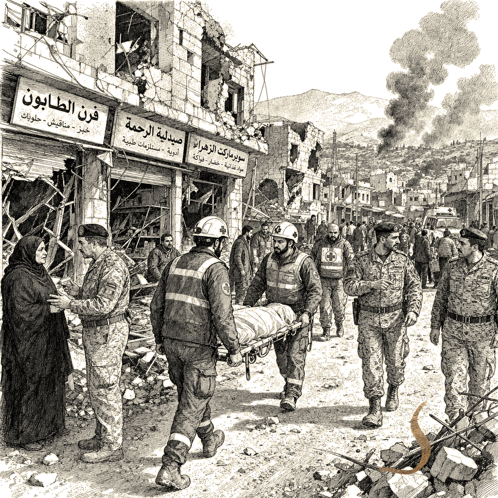 Illustration accompanying article: Israeli airstrikes kill 9 including Lebanese army officers after ceasefire