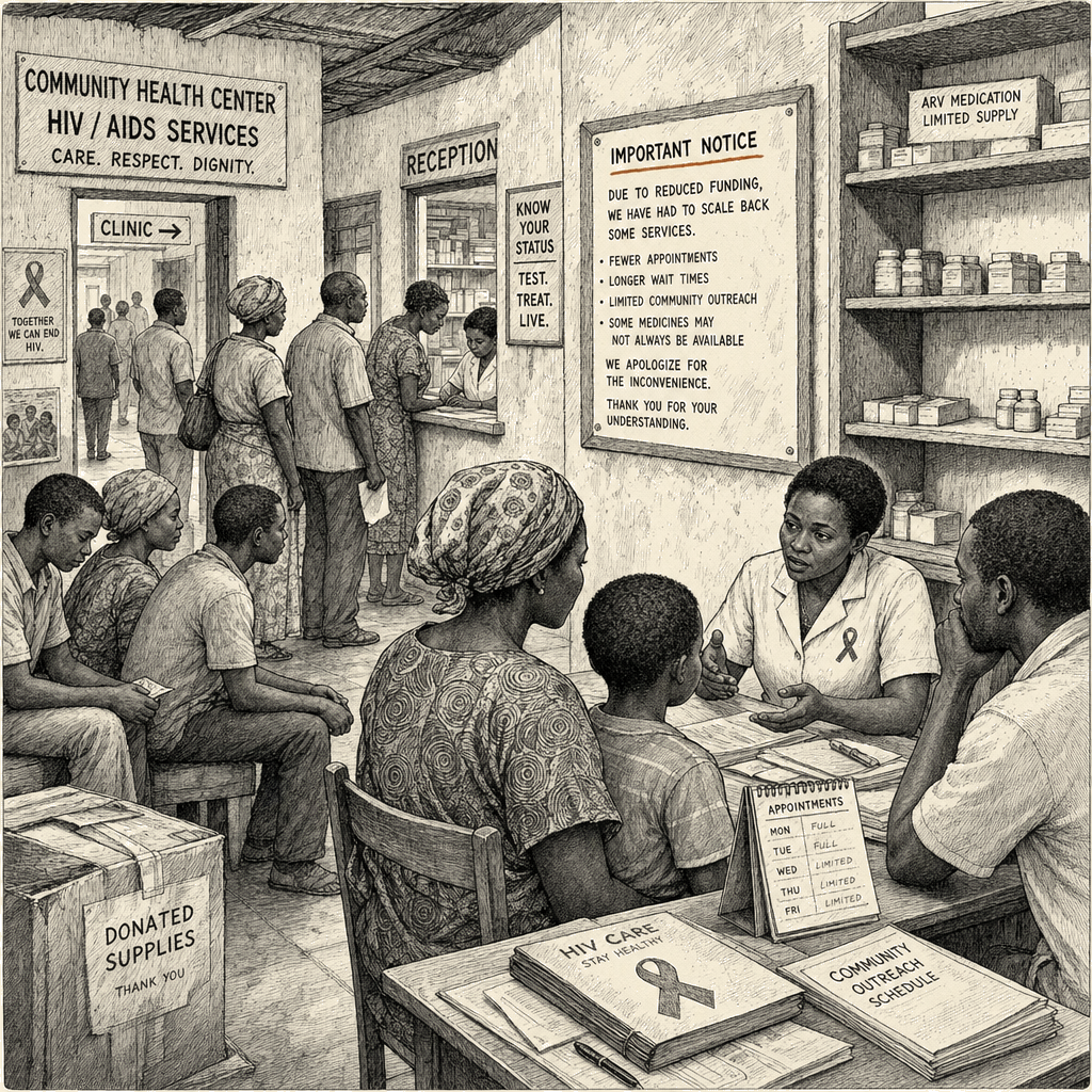 Illustration accompanying article: How U.S. aid cuts are reshaping HIV/AIDS efforts in Africa