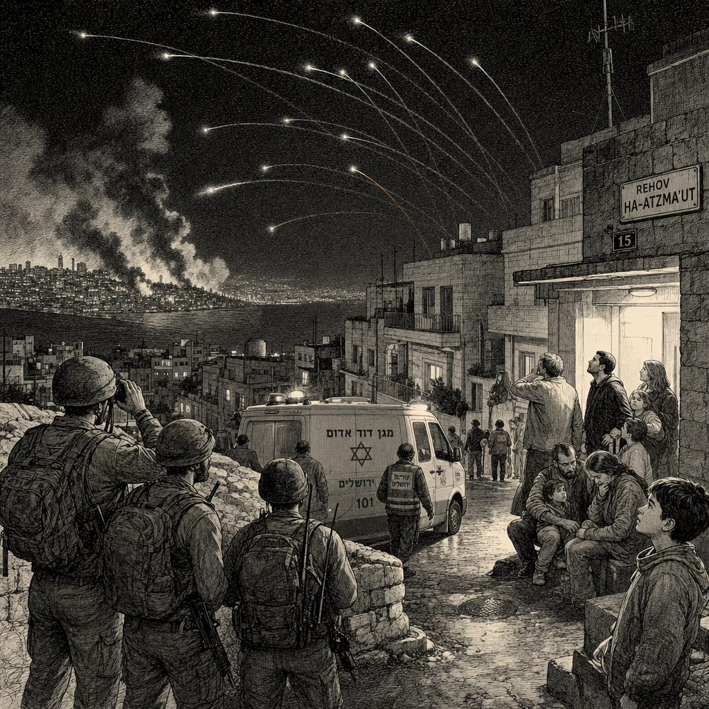 Illustration accompanying article: Iran fires waves of missiles at Israel after Israeli airstrike on Beirut