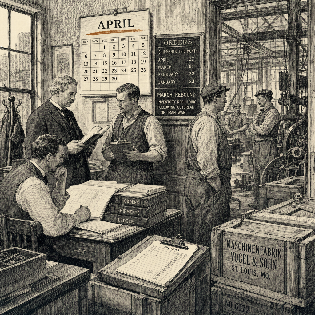 Illustration accompanying article: German Factory Orders Fell Back in April