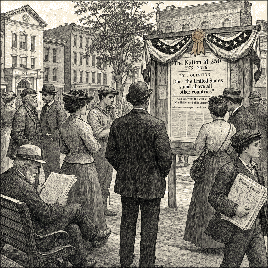 Illustration accompanying article: Poll: Fewer Americans see U.S. as exceptional ahead of 250th