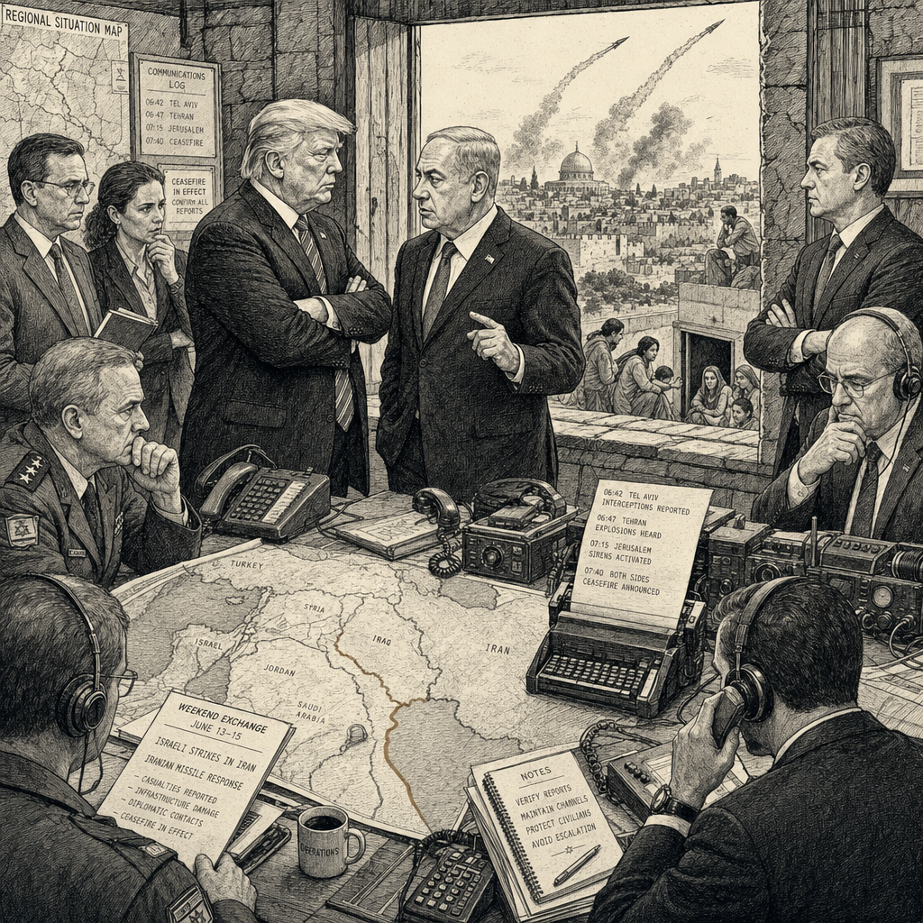 Illustration accompanying article: Trump-Netanyahu rift tests fragile Middle East ceasefire