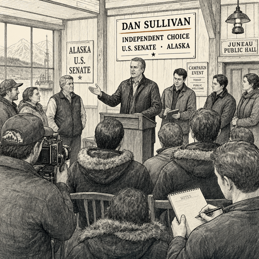 Illustration accompanying article: Challenger Dan Sullivan says Alaska Senate run is his choice, not a Democratic