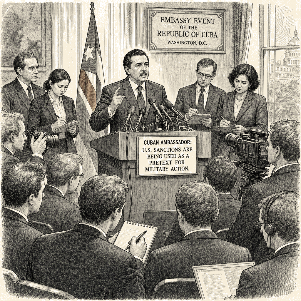 Illustration accompanying article: Cuban ambassador says U.S. sanctions are pretext for military action