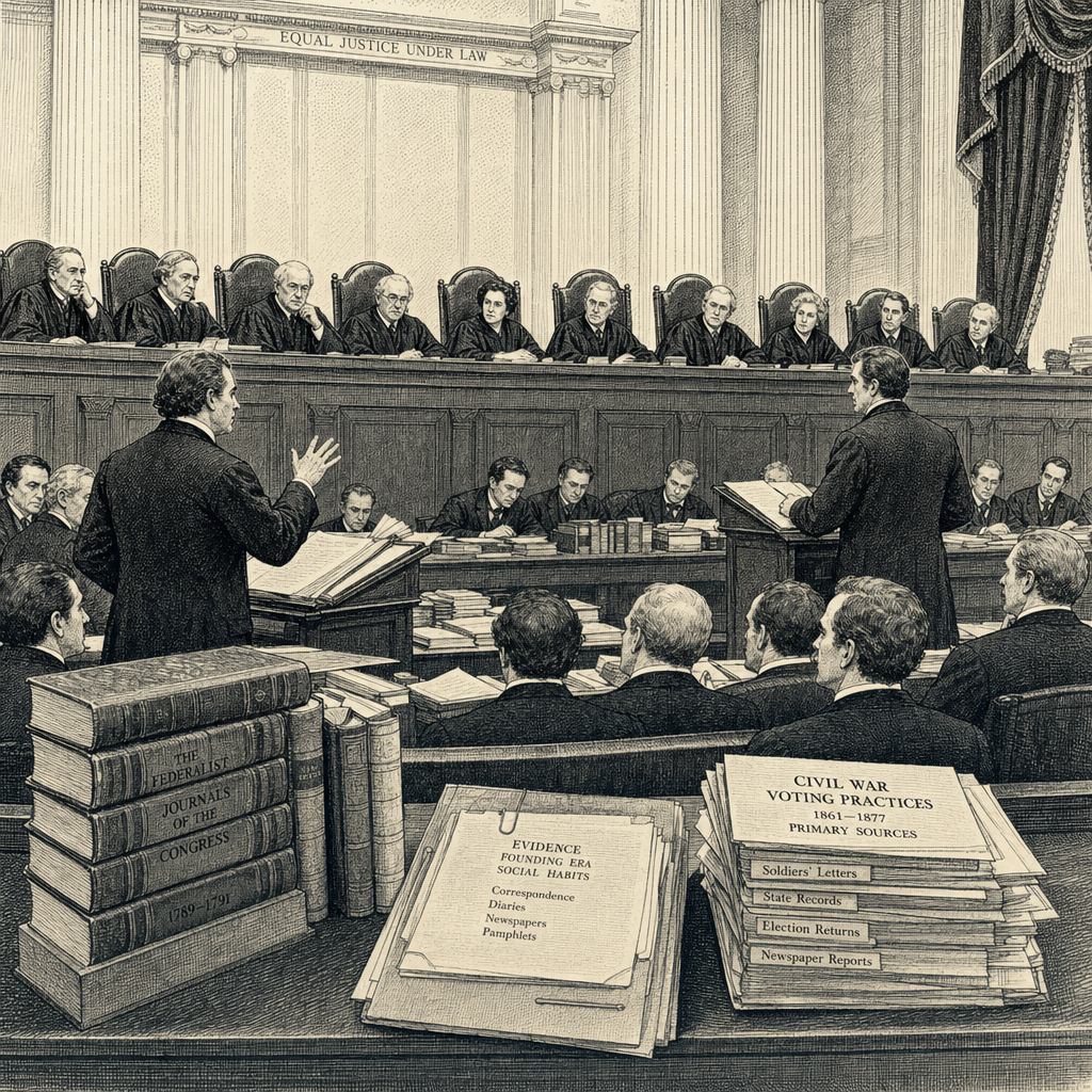 Illustration accompanying article: Supreme Court Debates Which Founding Fathers Were Drunks