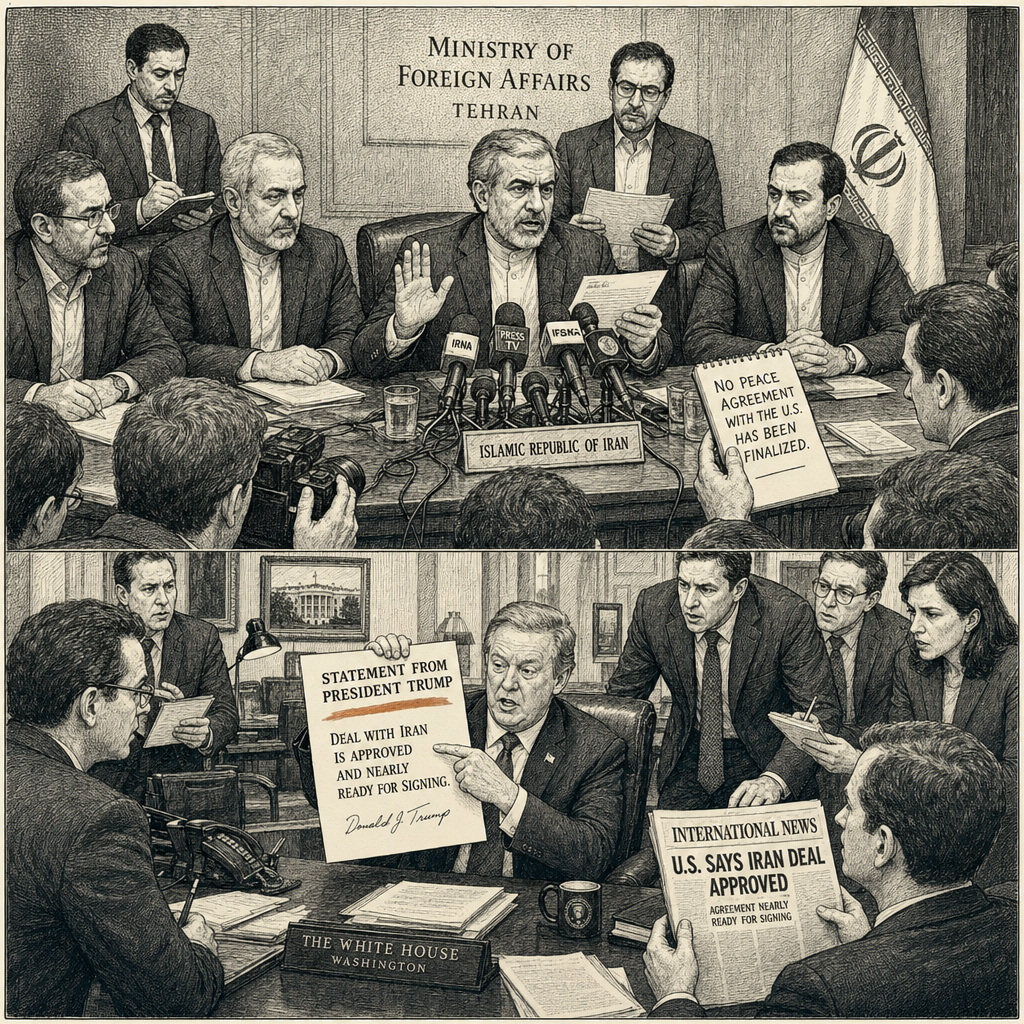 Illustration accompanying article: Iran denies finalizing peace deal with US, contradicting Trump's claim