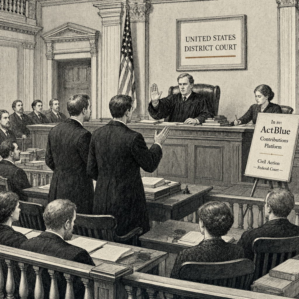 Illustration accompanying article: Judge blocks Ken Paxton lawsuit against ActBlue fundraising platform