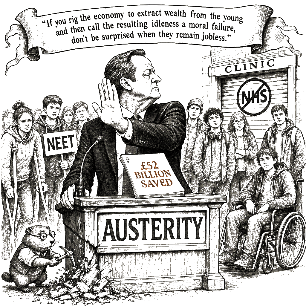 Editorial cartoon by Hector Rentier: Britain’s Manufactured Surplus of Cheap Labor